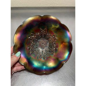 Carnival Glass Bowl Antique Northwood Amethyst Star of David